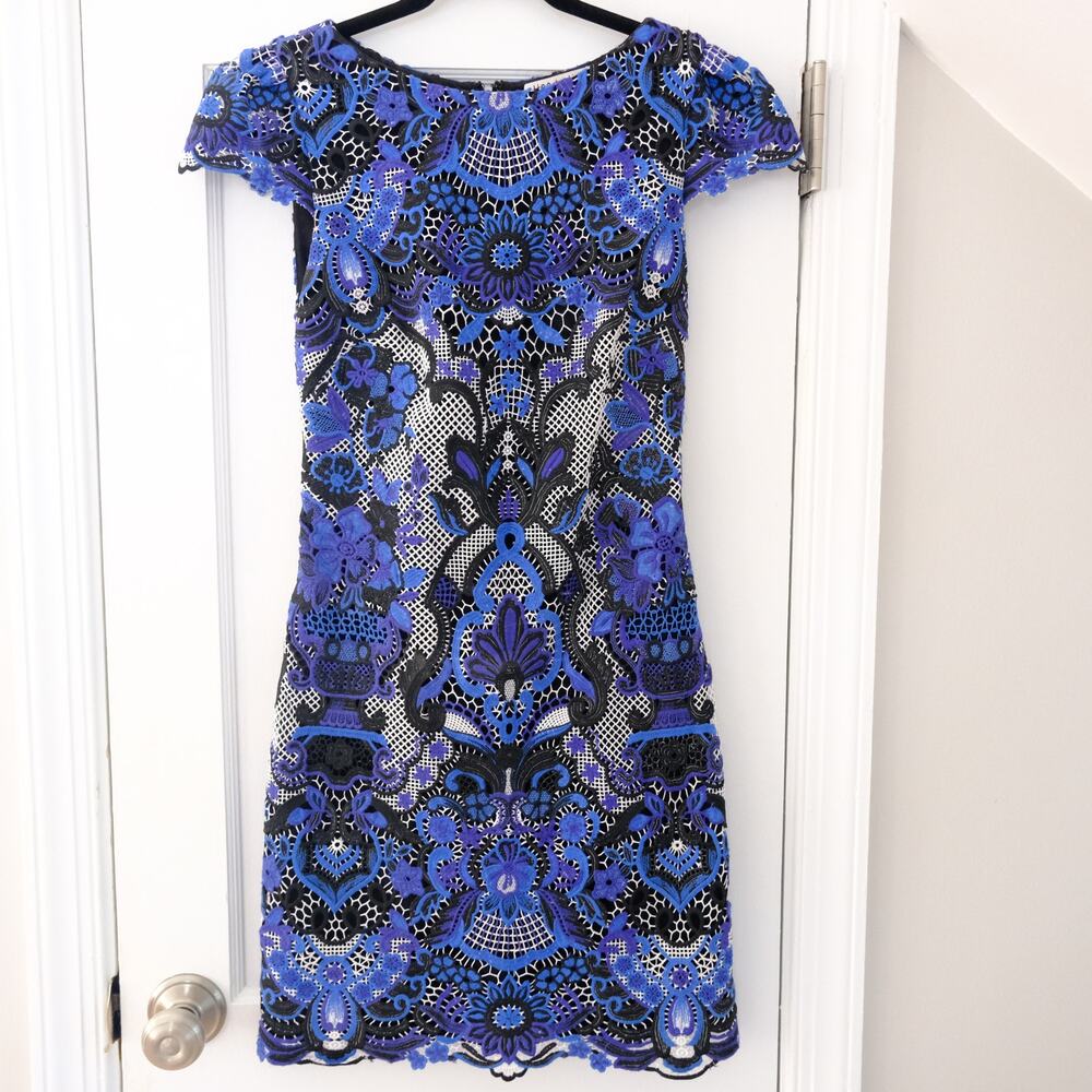 Alice & Olivia Blue Nakia Guipure Lace Mini Dress Sz 4